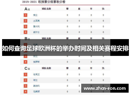 如何查询足球欧洲杯的举办时间及相关赛程安排